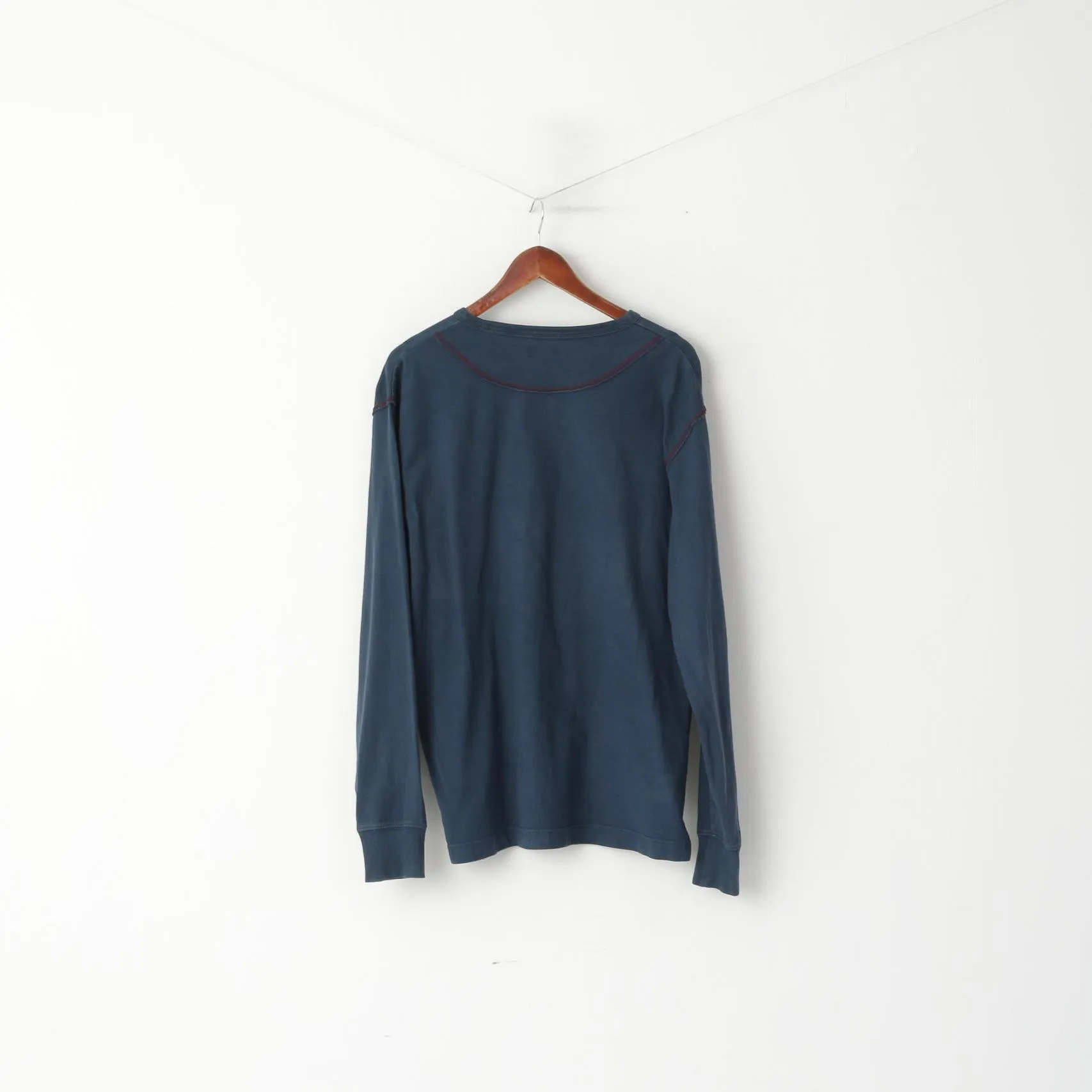 GANT Men XL Long Sleeved Shirt Navy Cotton New Haven Emroidered Crew Neck Top