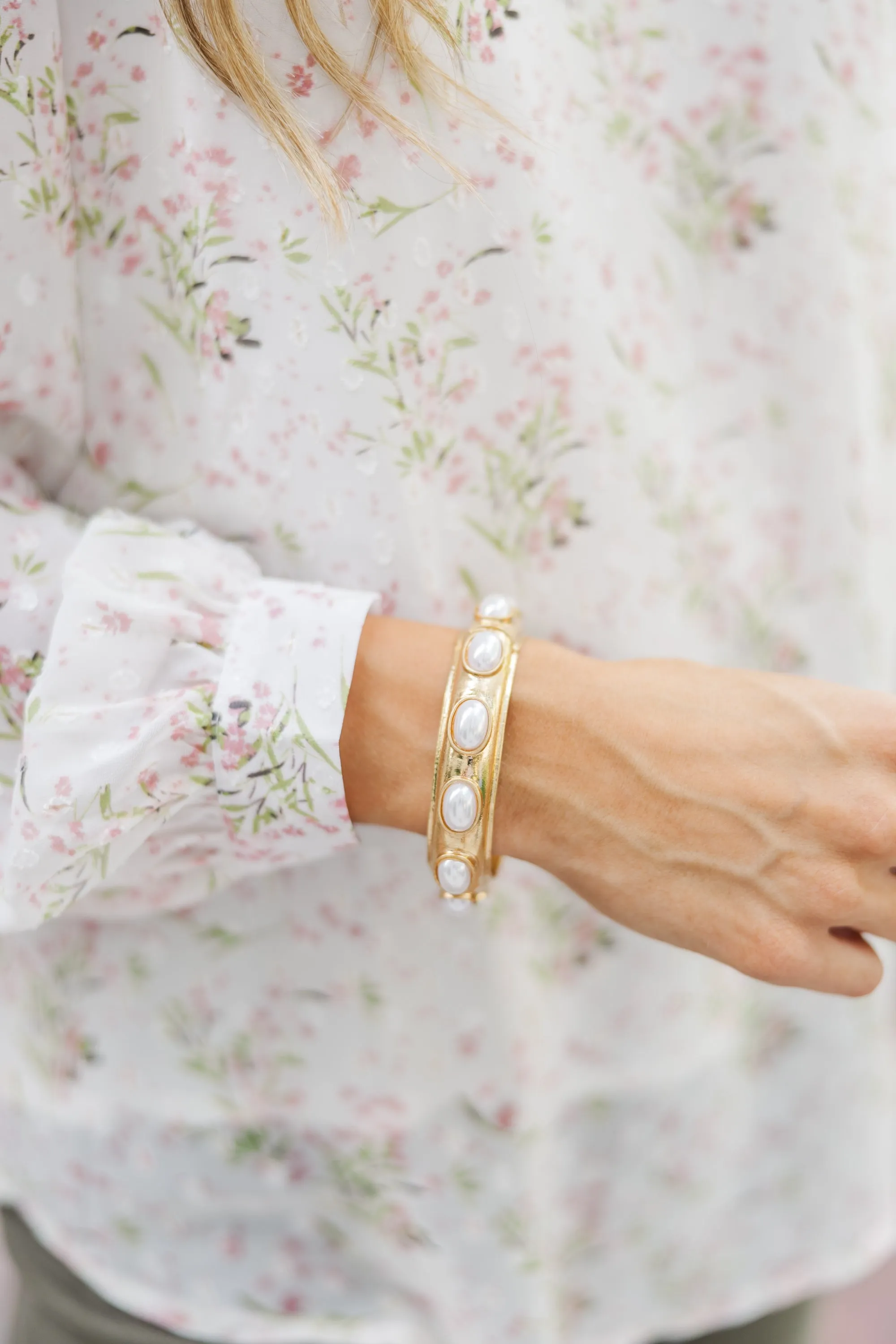 Get Over It Gold Pearl Studded Bracelet