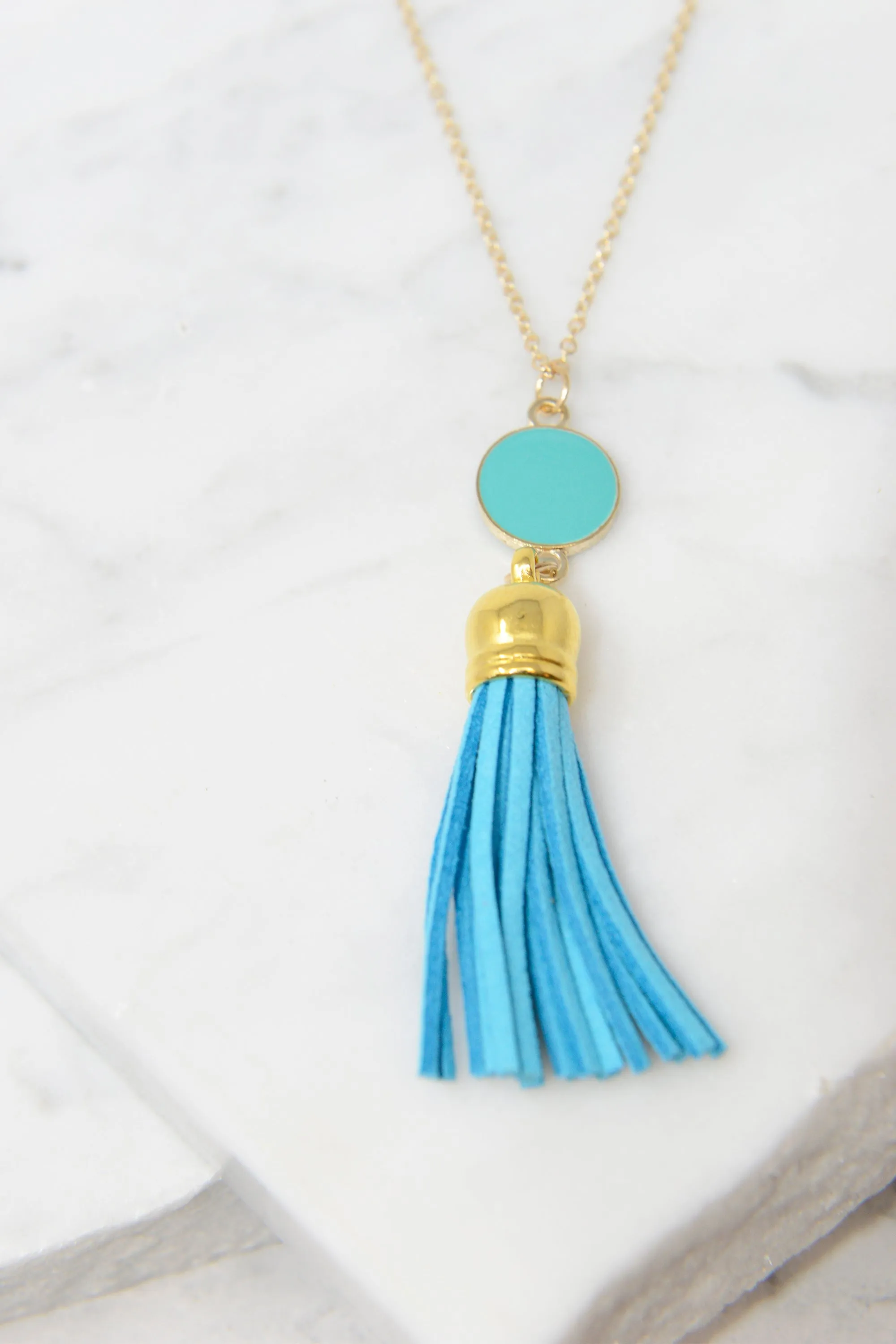 Give It To You Aqua Blue Tassel Necklace