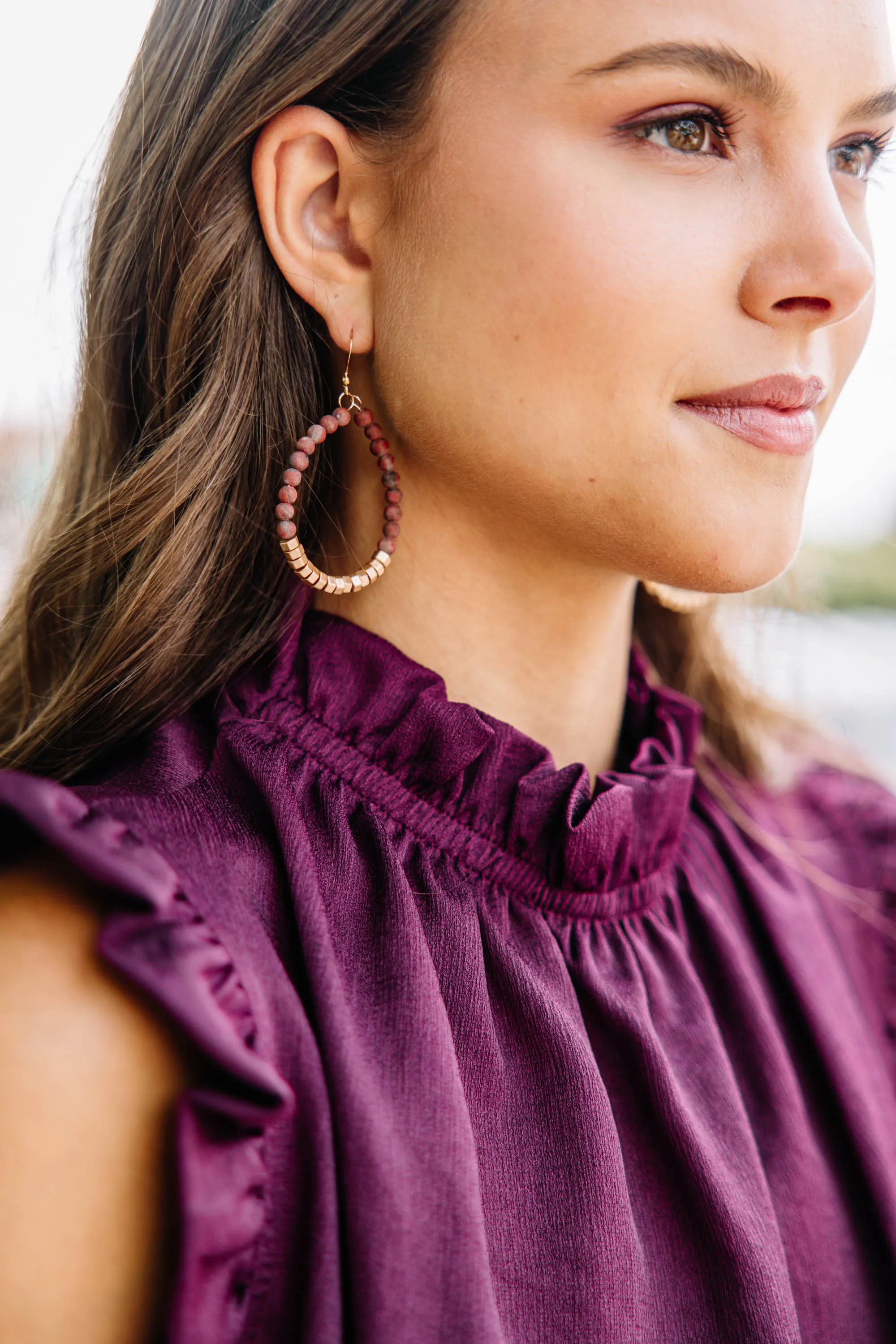 Go On Wine Red Beaded Earrings