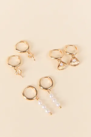 Gold Sea Life Pearl Trio Earring Set