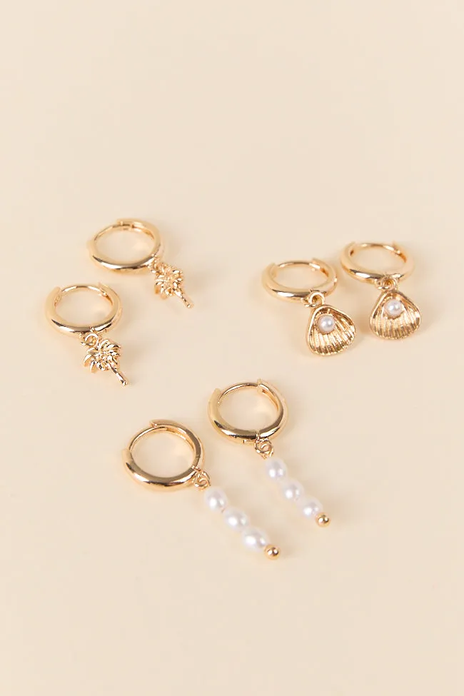Gold Sea Life Pearl Trio Earring Set
