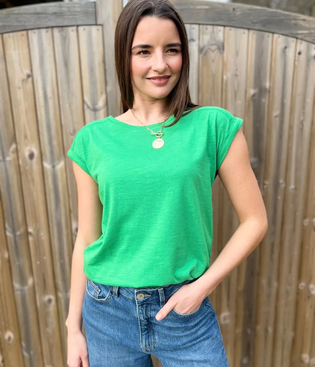 Green Essential Cap Sleeve Tee