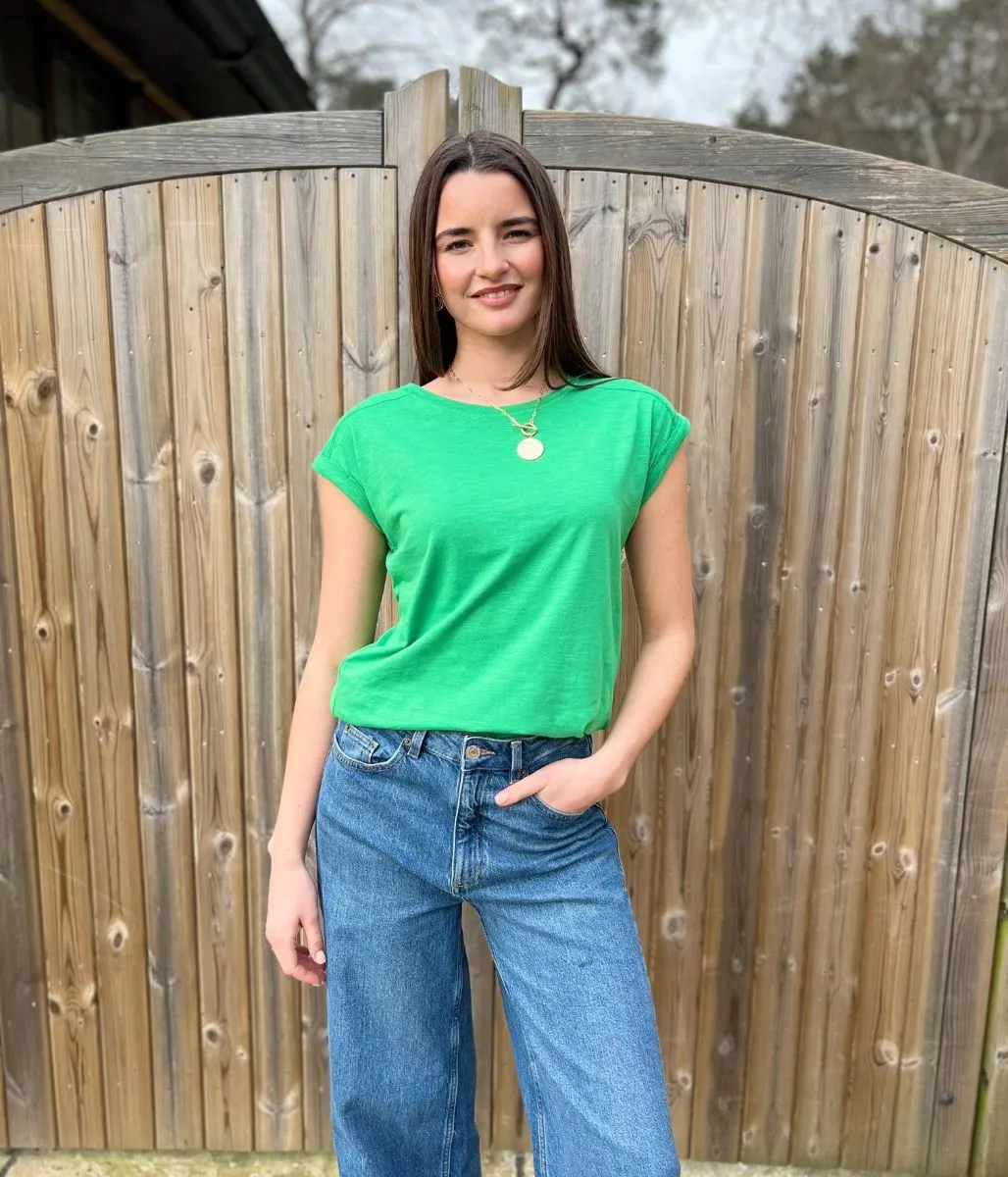 Green Essential Cap Sleeve Tee