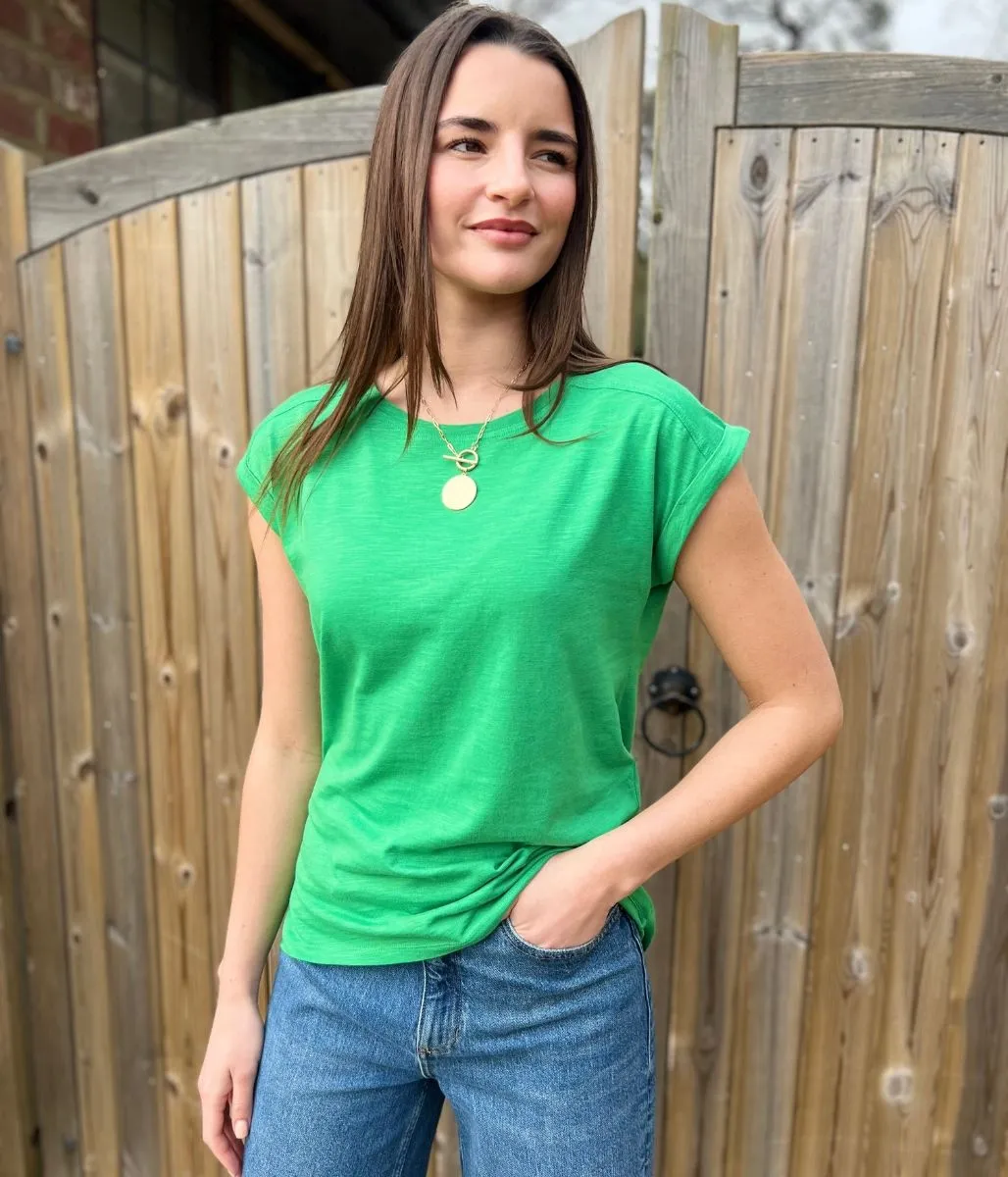 Green Essential Cap Sleeve Tee