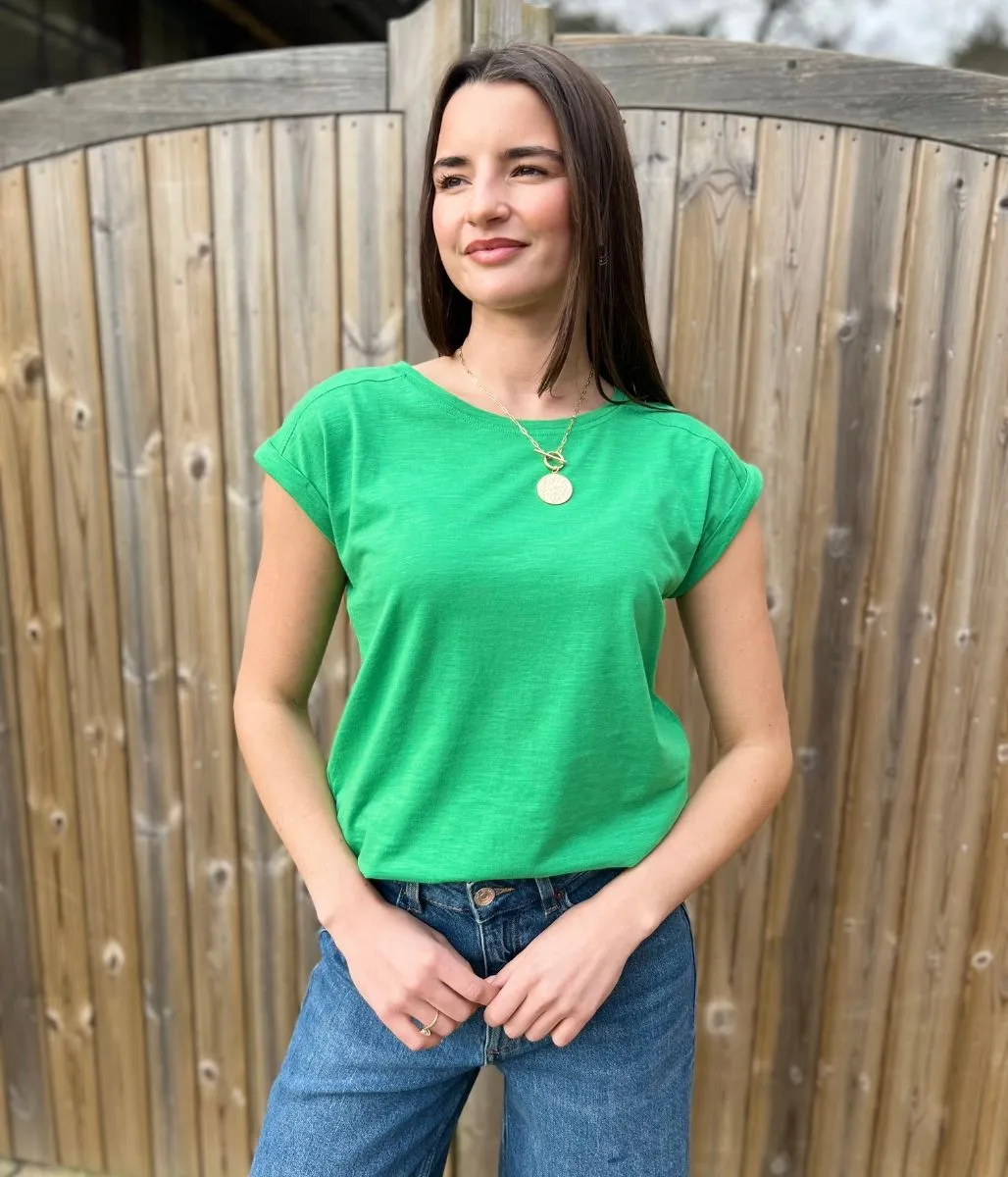 Green Essential Cap Sleeve Tee