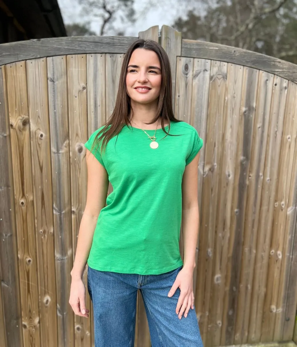 Green Essential Cap Sleeve Tee