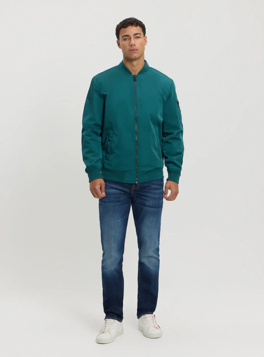 Green Satin Bomber Jacket Guess