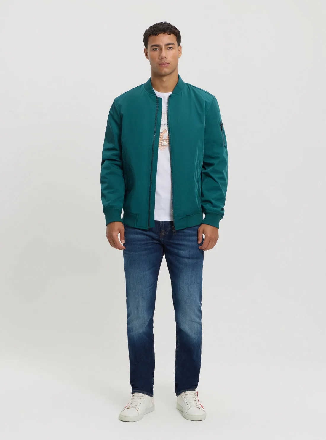 Green Satin Bomber Jacket Guess
