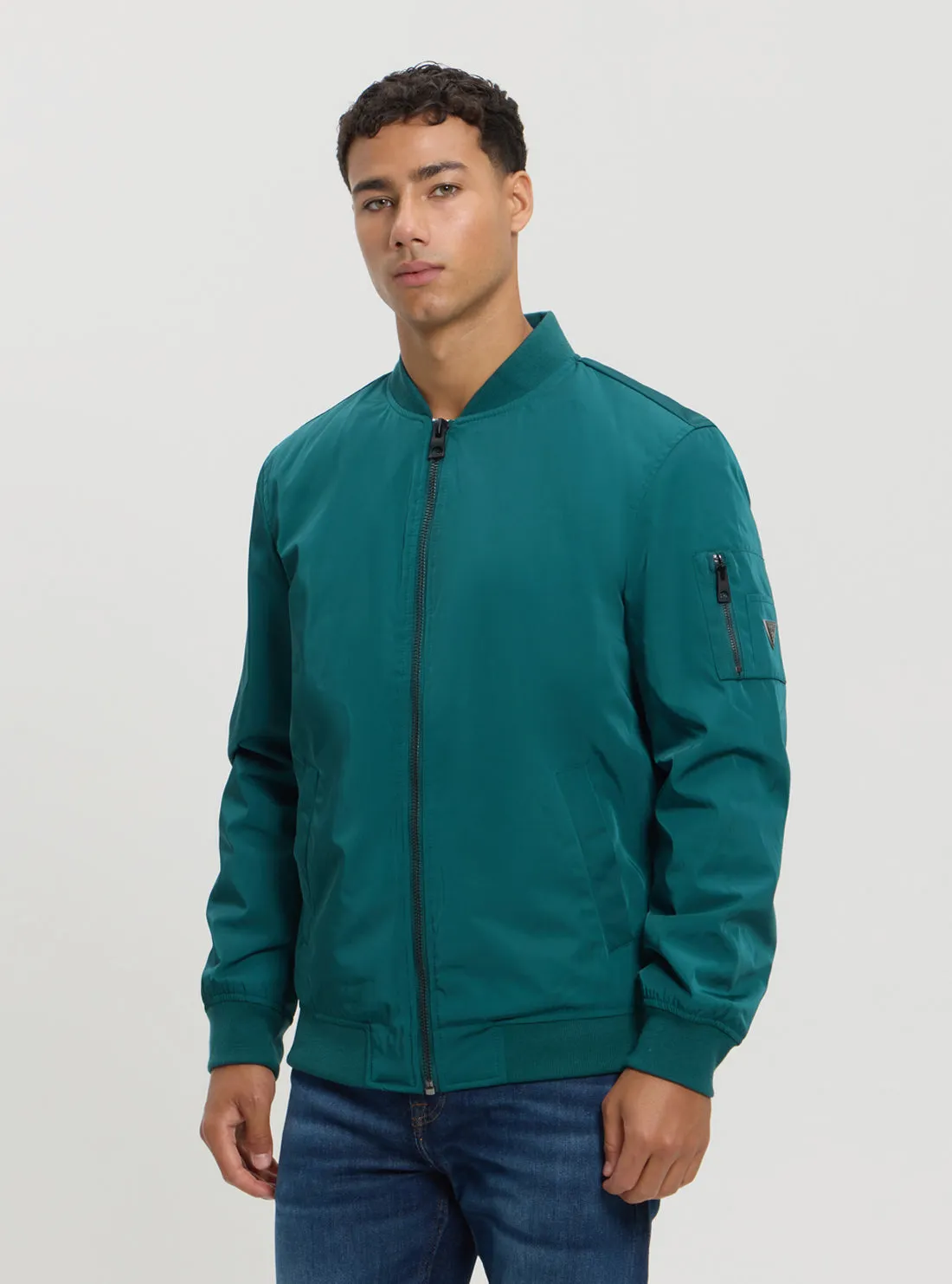 Green Satin Bomber Jacket Guess