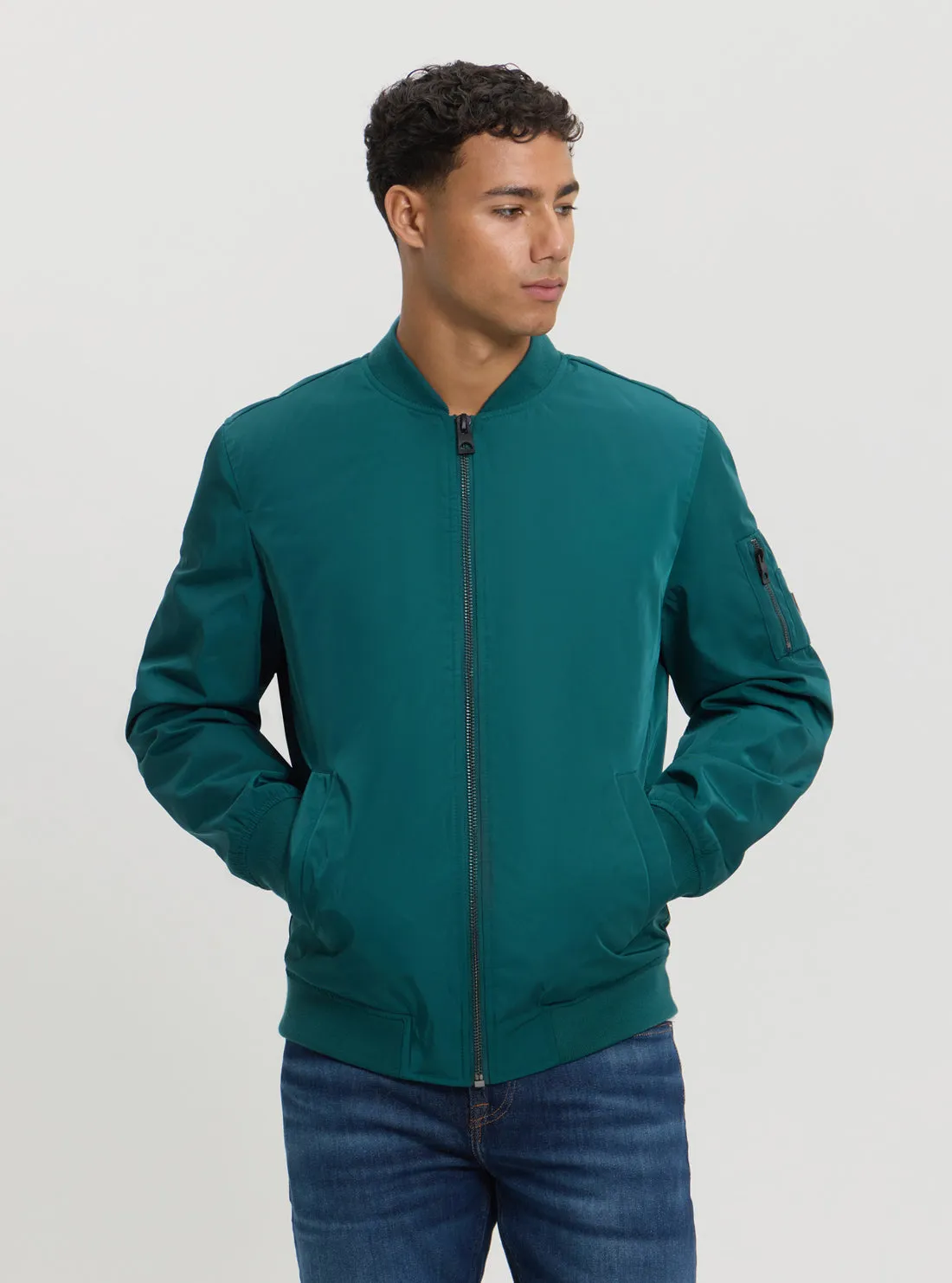 Green Satin Bomber Jacket Guess