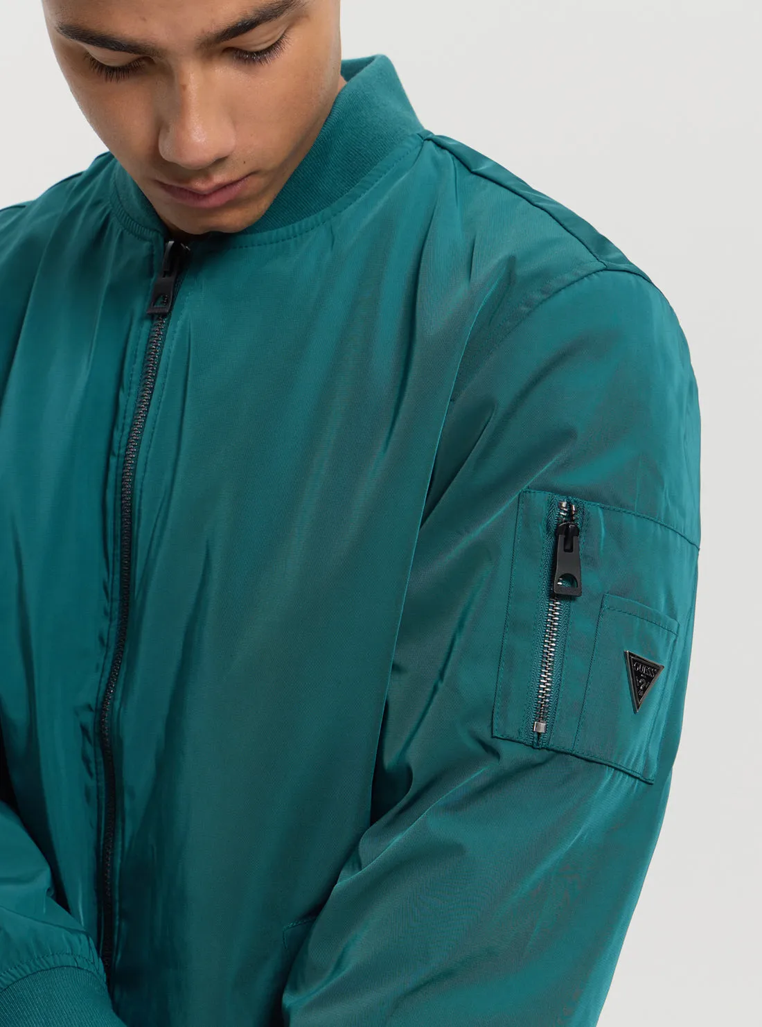 Green Satin Bomber Jacket Guess