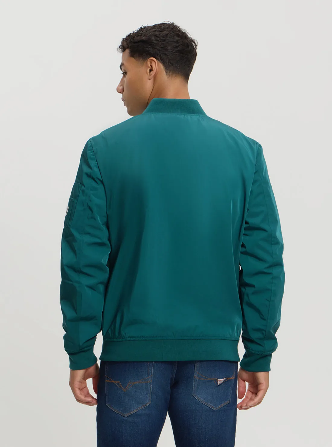 Green Satin Bomber Jacket Guess