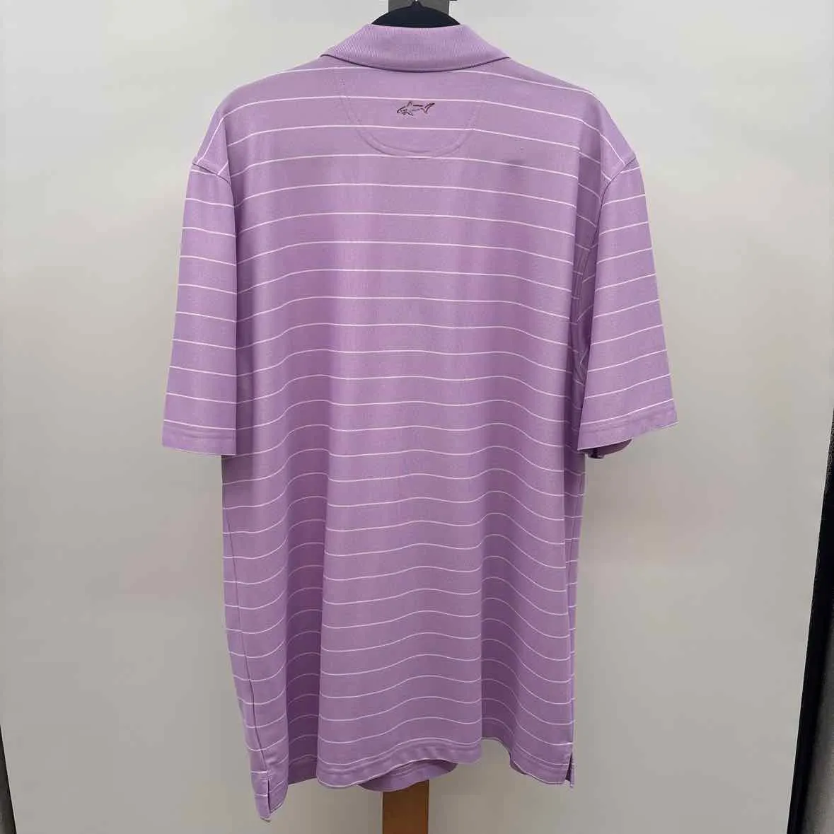 Greg Norman Men's Size XL Lavender Polyester Striped Short Sleeve Shirt