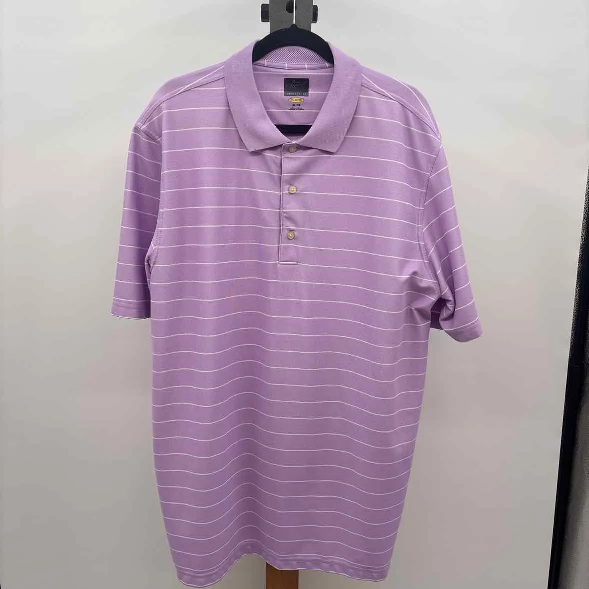 Greg Norman Men's Size XL Lavender Polyester Striped Short Sleeve Shirt