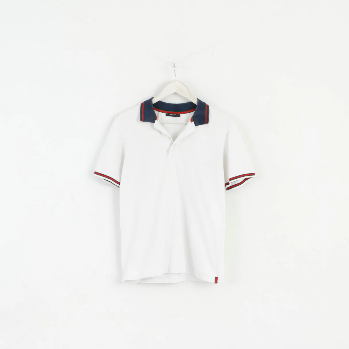 Gucci Men S Polo Shirt White Classic Detailed Buttons Stretch Fit Top