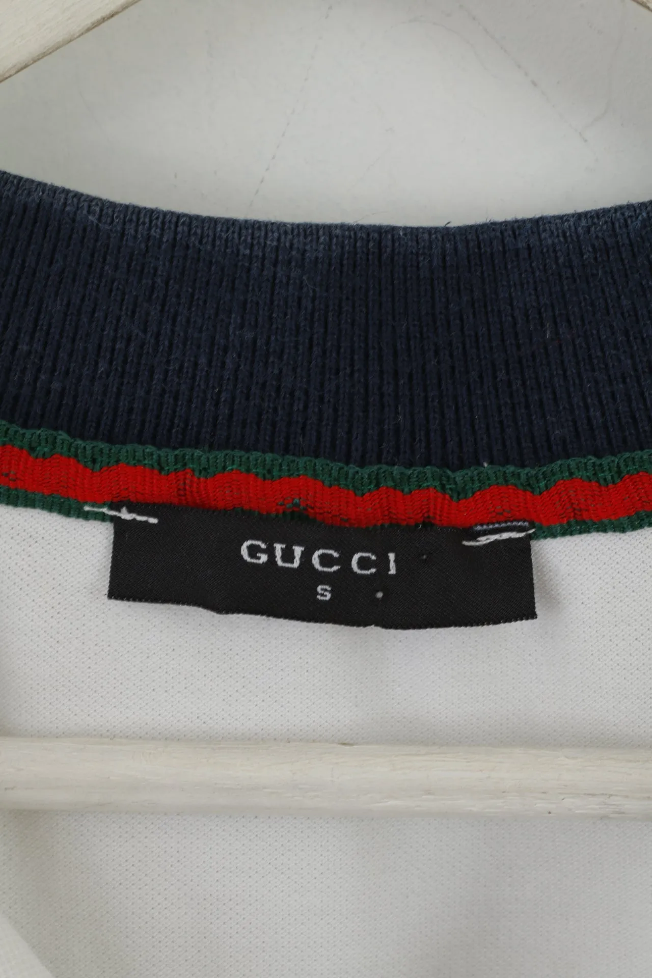 Gucci Men S Polo Shirt White Classic Detailed Buttons Stretch Fit Top