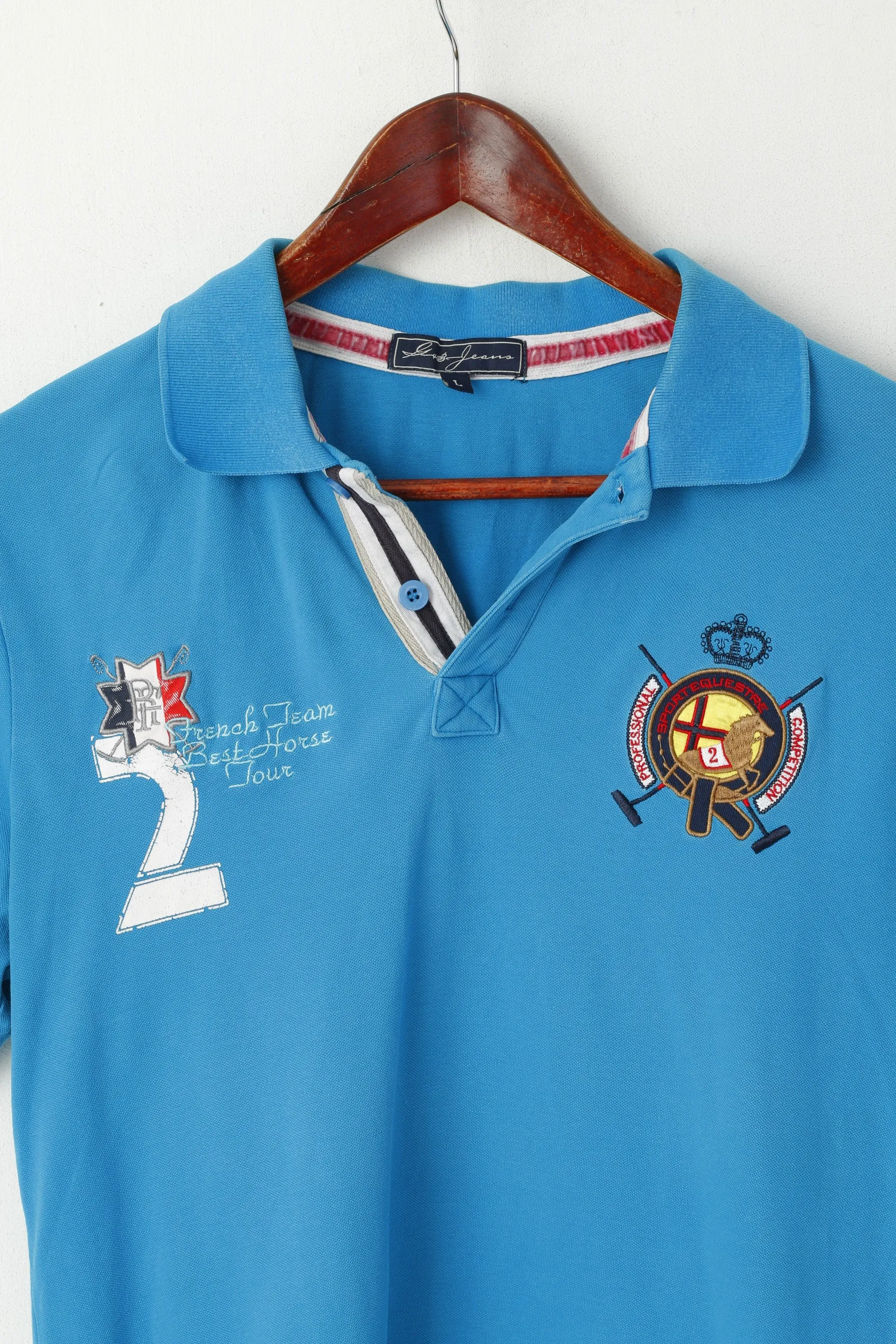Gx3 Jeans Men L (M) Polo Shirt Turquoise Cotton French Team Best Horse Tour St.Tropez #2 Top