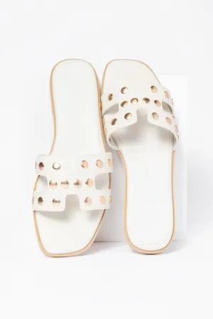 Hallie White Studded H Sandals SALE