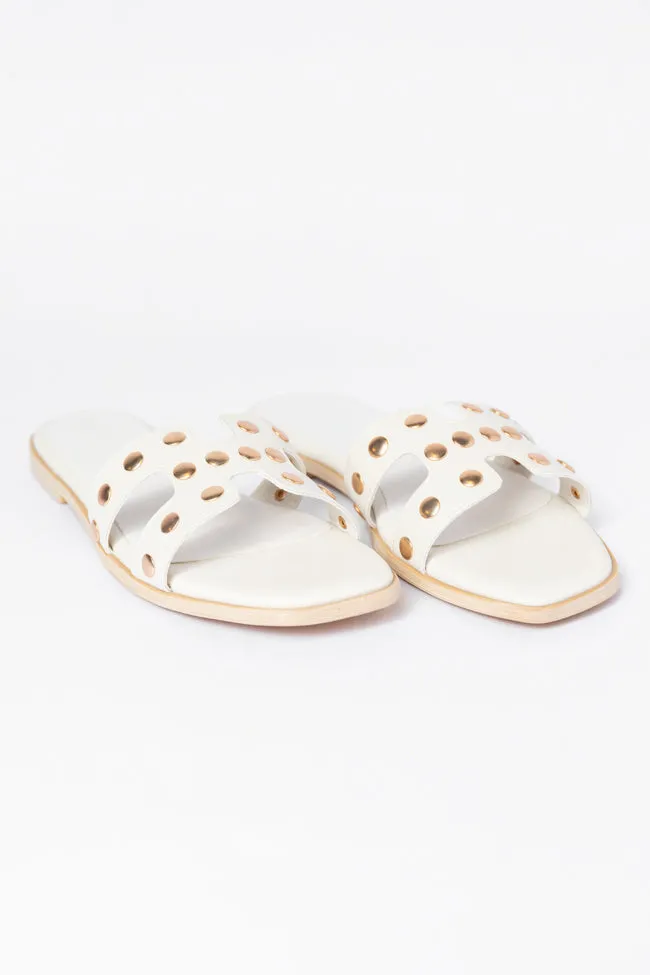 Hallie White Studded H Sandals SALE