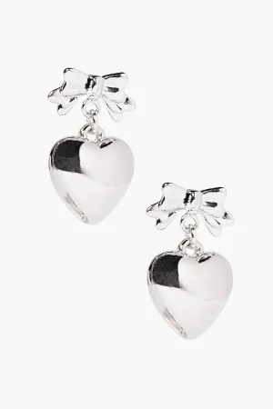 Heart and Bow Silver Earrings SALE