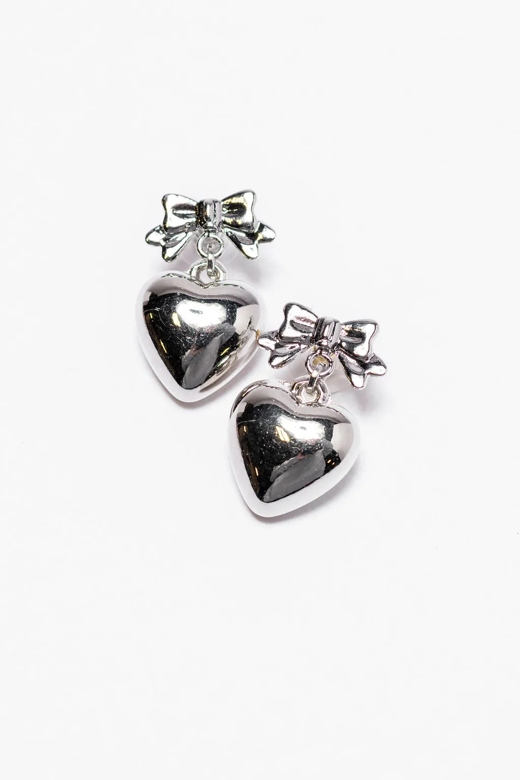 Heart and Bow Silver Earrings SALE