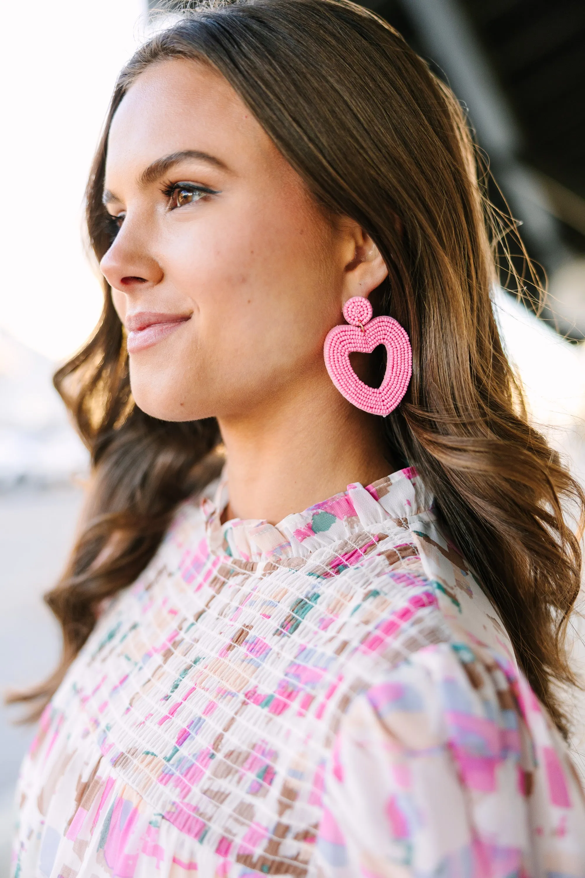 Heart Beats For You Pink Beaded Earrings
