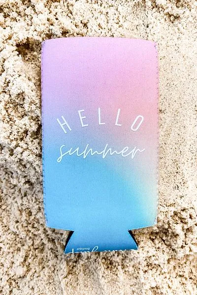 Hello Summer Pink Ombre Seltzer Koozie