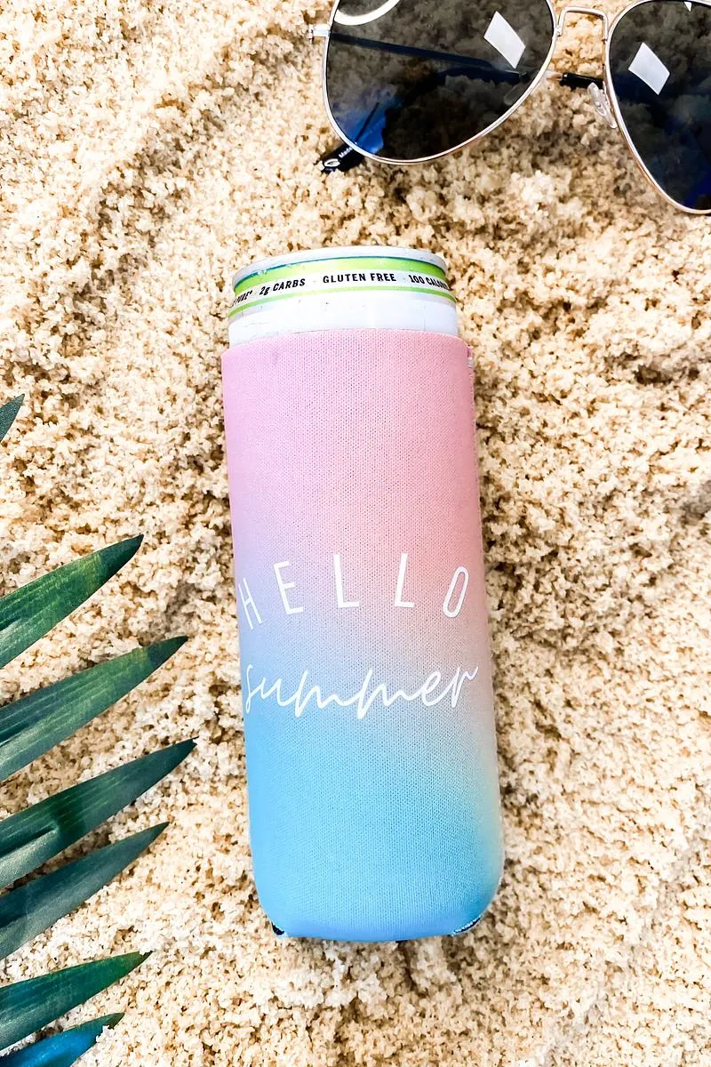 Hello Summer Pink Ombre Seltzer Koozie