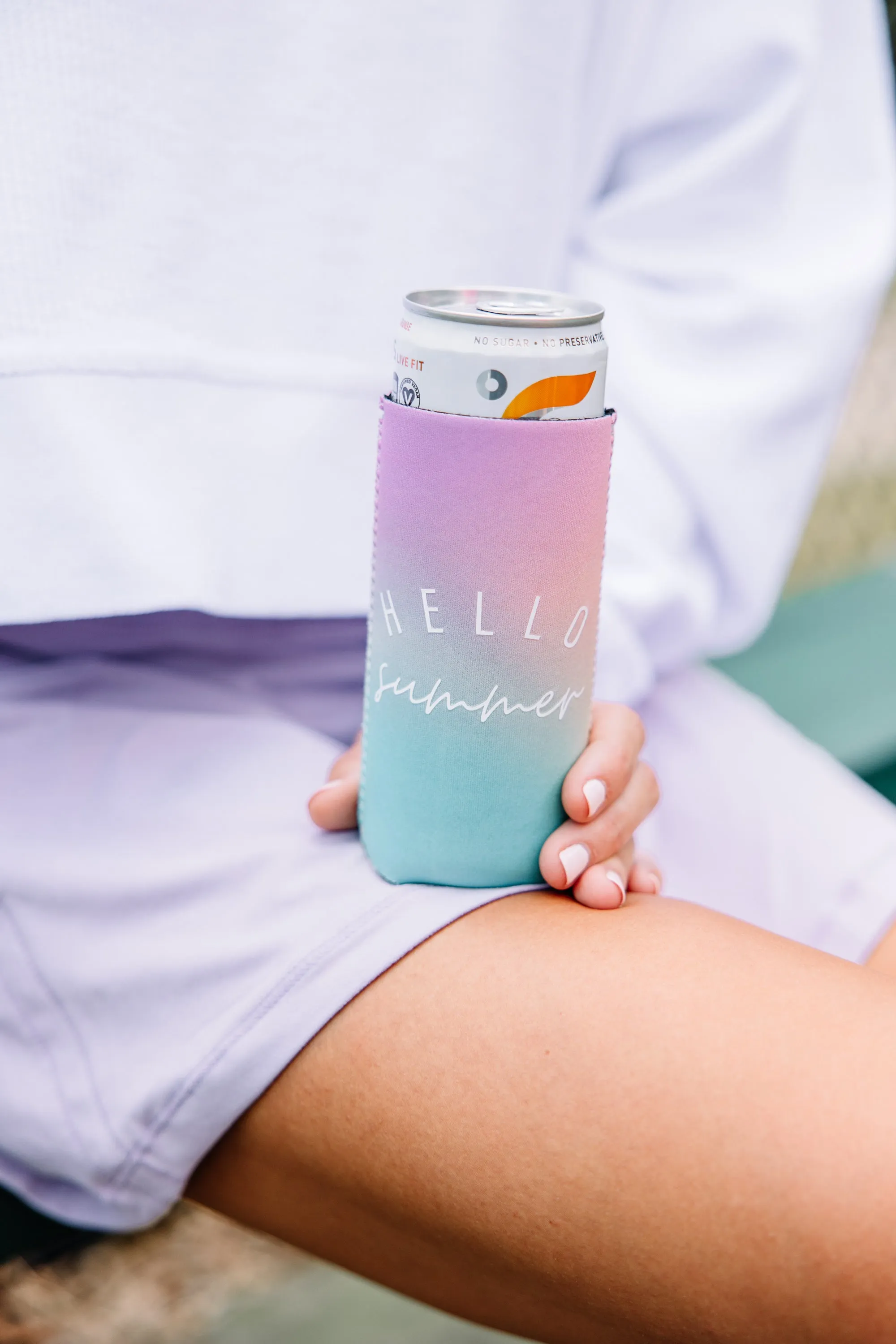 Hello Summer Pink Ombre Seltzer Koozie