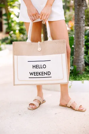 Hello Weekend Ivory White Tote