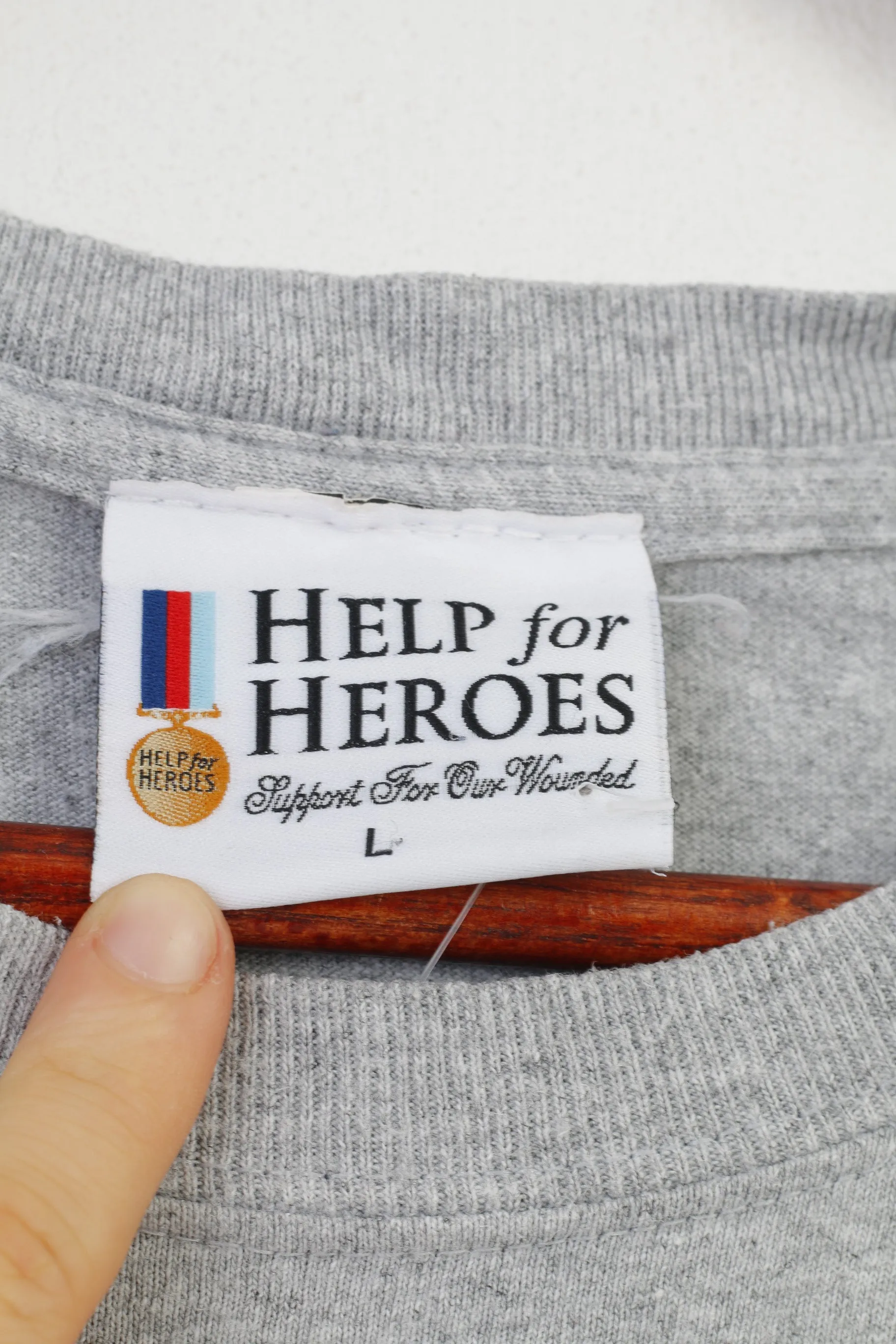 Help For Heroes Men L T-Shirt Gray Cotton Graphic Military Crew Neck Vintage  Top