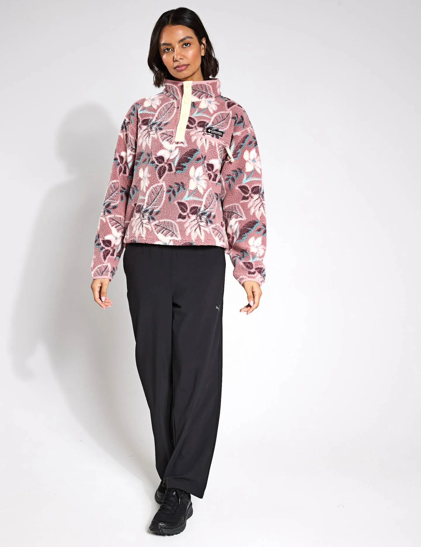 Helvetia II Cropped Sherpa Half Snap Printed Fleece - Fig Pasteled Multi