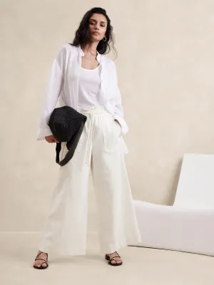 Hemp-Cotton Wide-Leg Paperbag Pant Banana Republic