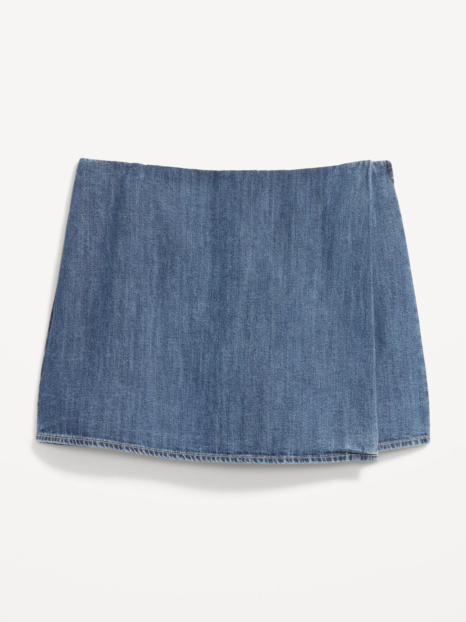 High-Waisted Faux-Wrap Jean Mini Skort