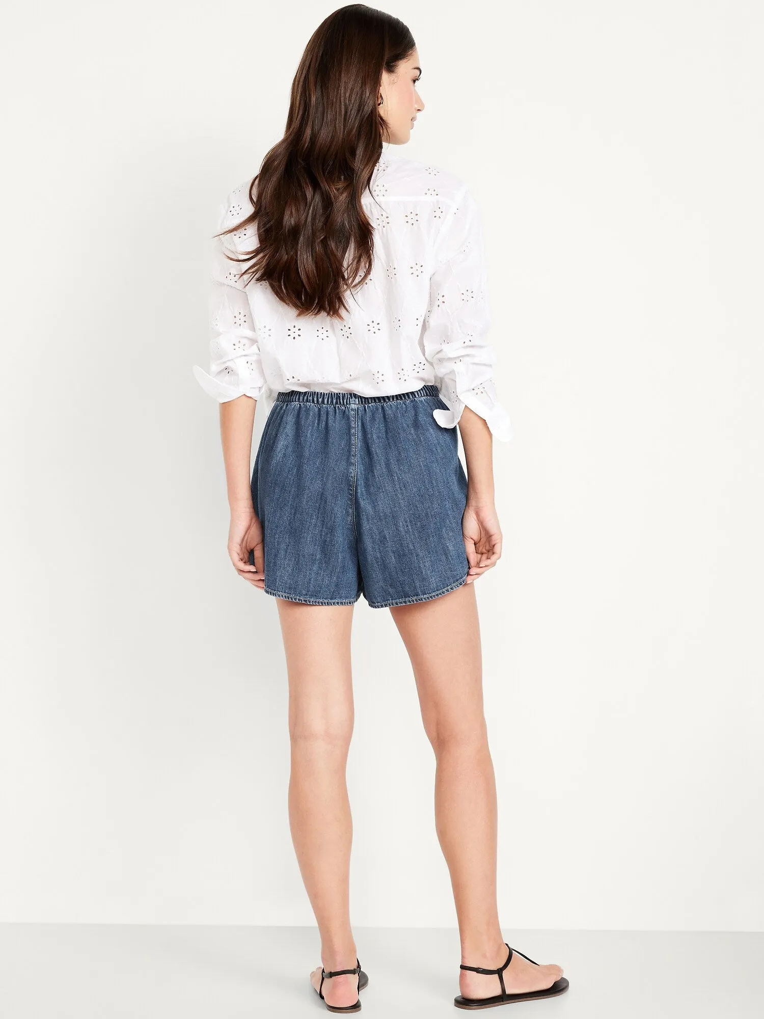 High-Waisted Faux-Wrap Jean Mini Skort