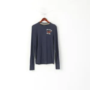 Hollister California Men L Long Sleeved Shirt Navy Cotton Stretch Malibu Top