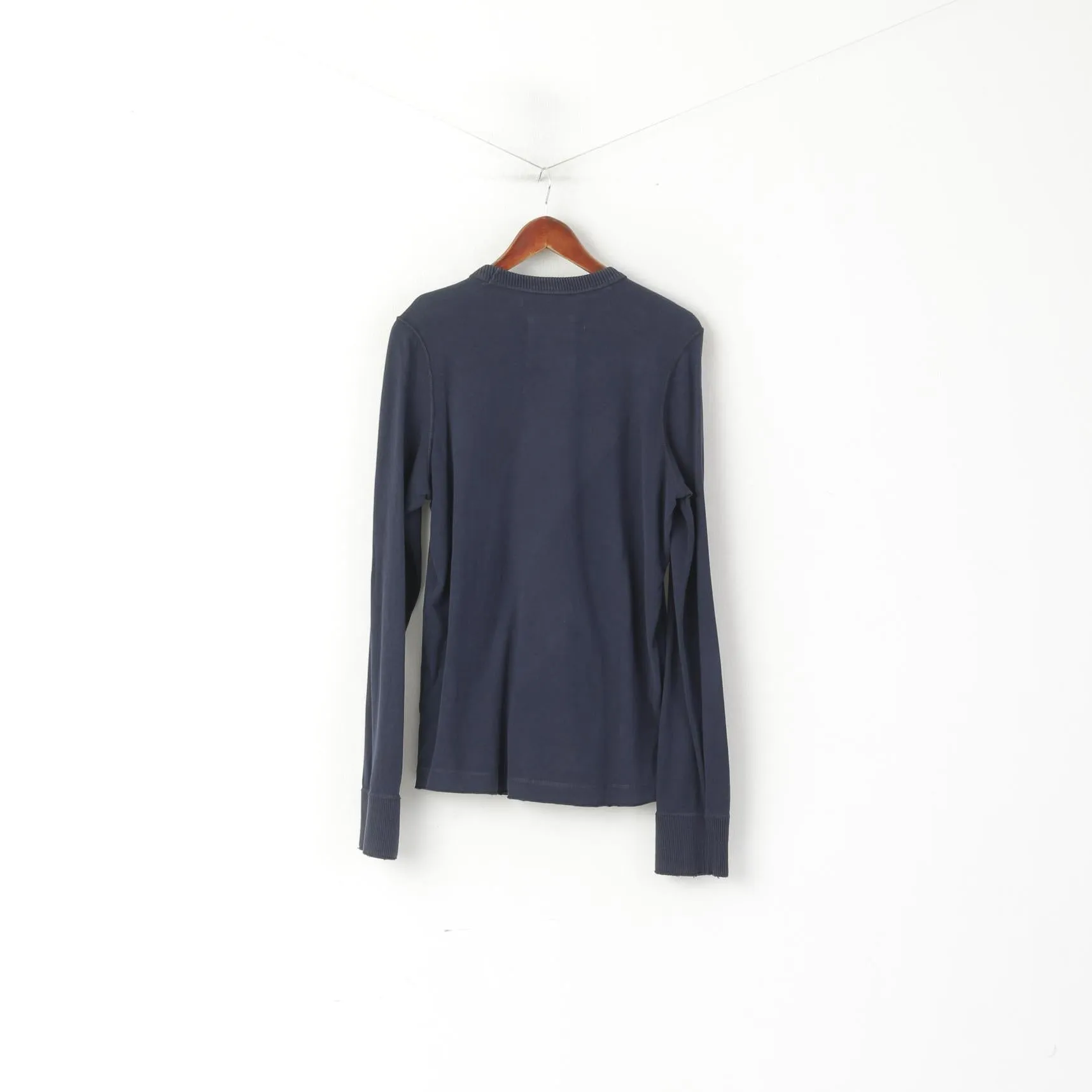Hollister California Men L Long Sleeved Shirt Navy Cotton Stretch Malibu Top
