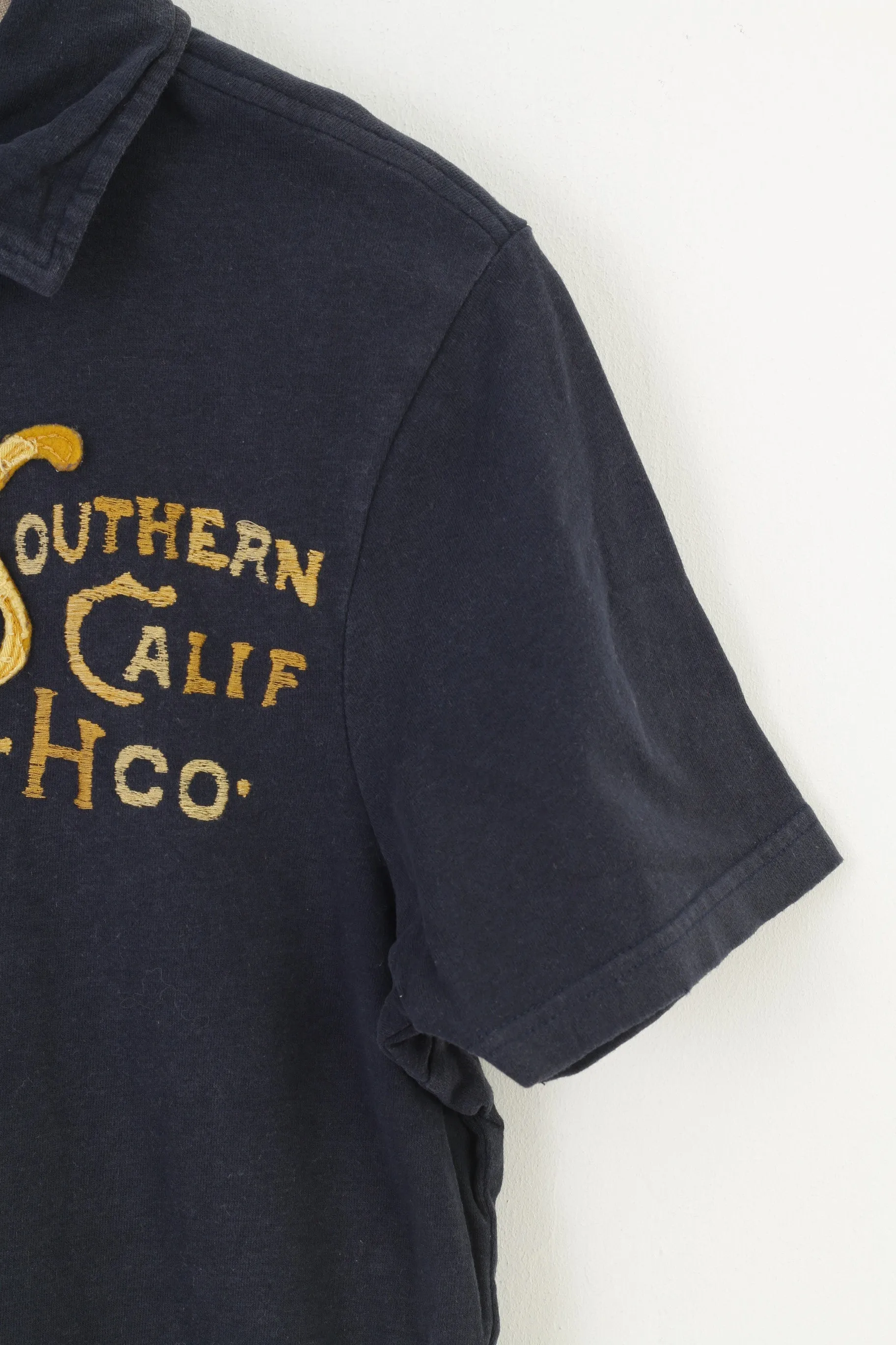 Hollister California Men XL L Polo Shirt Navy Cotton Detailed Buttons Short Sleeve Top