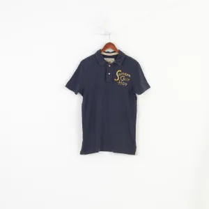 Hollister California Men XL L Polo Shirt Navy Cotton Detailed Buttons Short Sleeve Top