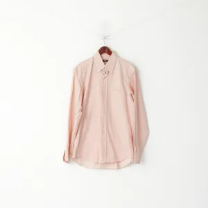 Hugo Boss Men 40 15.5 L Casual Shirt Light Pink Striped Cotton Long Sleeve Top