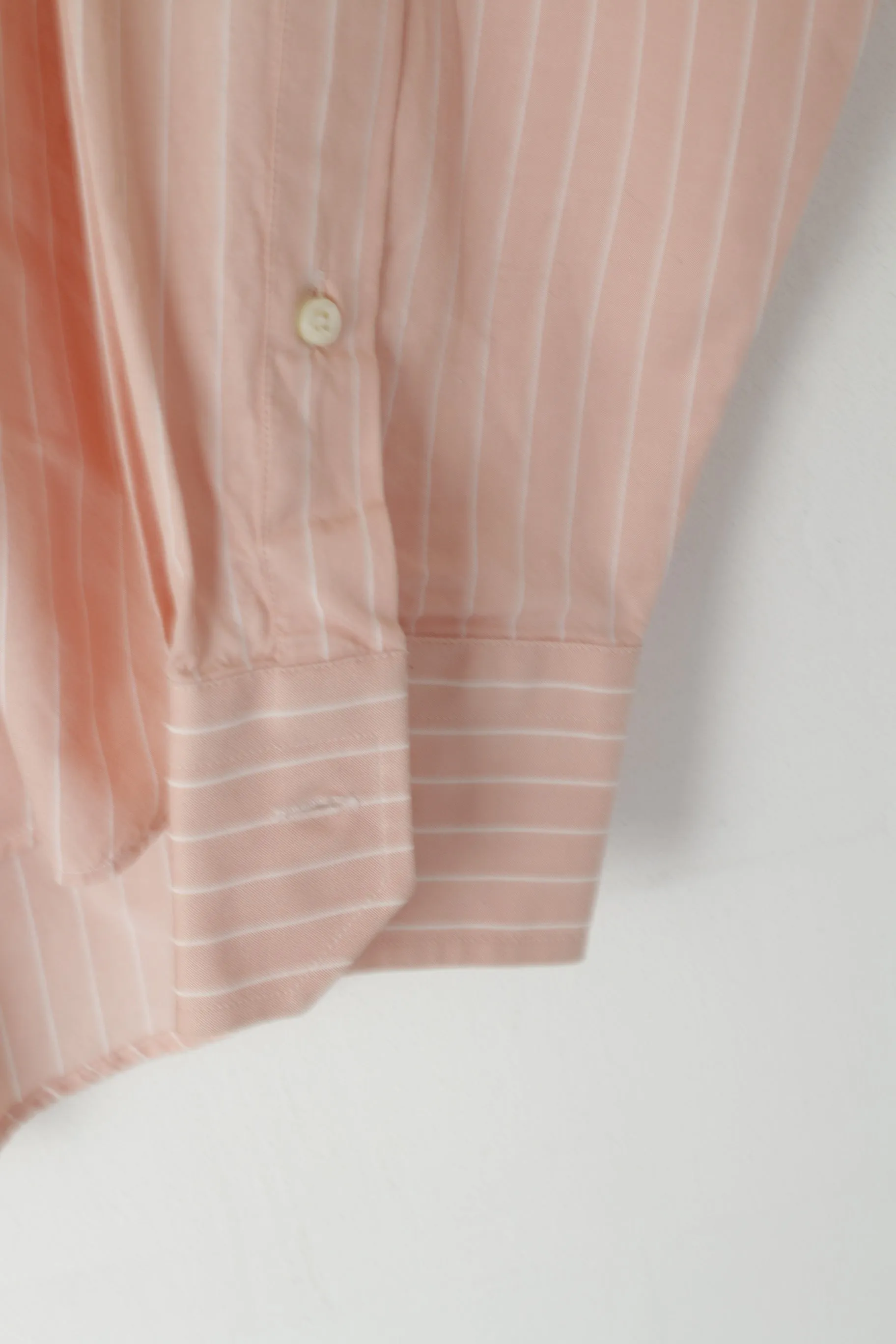Hugo Boss Men 40 15.5 L Casual Shirt Light Pink Striped Cotton Long Sleeve Top