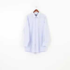 Hugo Boss Men 49 19 1/2 Casual Shirt Striped Blue Long Sleeve Fit Cotton Top