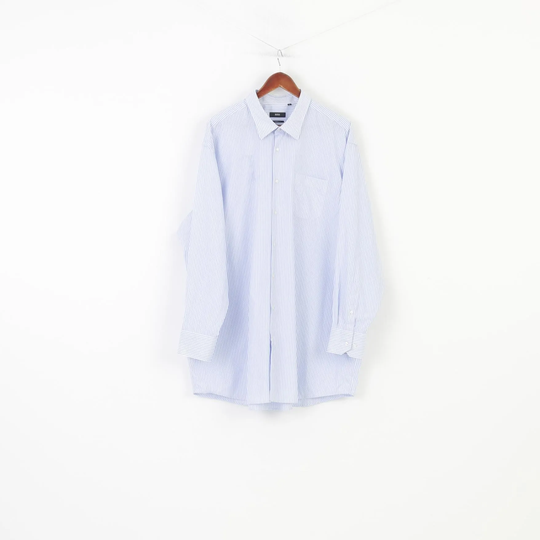 Hugo Boss Men 49 19 1/2 Casual Shirt Striped Blue Long Sleeve Fit Cotton Top