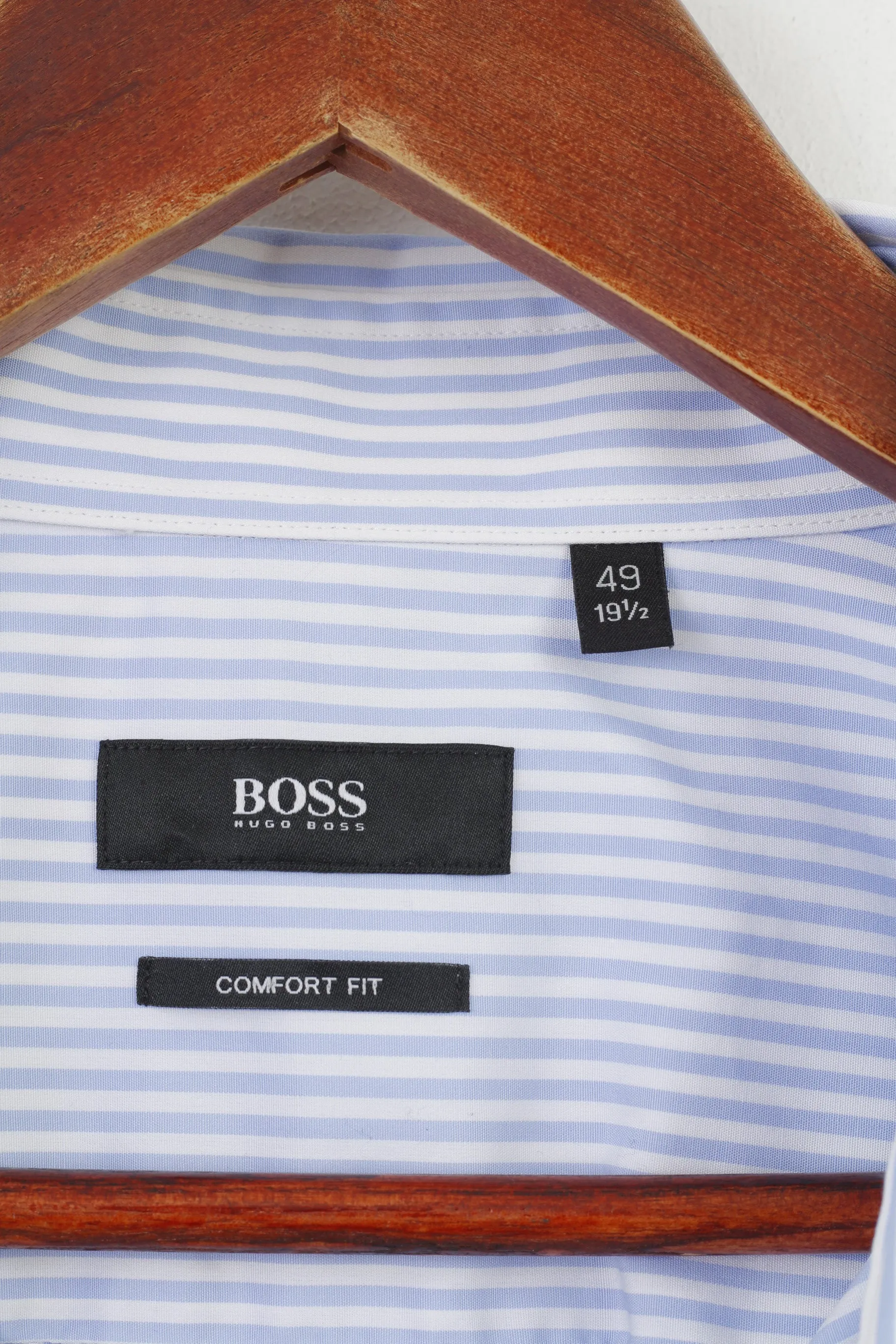Hugo Boss Men 49 19 1/2 Casual Shirt Striped Blue Long Sleeve Fit Cotton Top