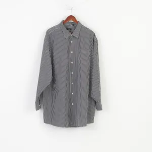 Hugo Boss Men 50 19 3/4 3XL Casual Shirt Black Cotton Striped Long Sleeve Classic Top
