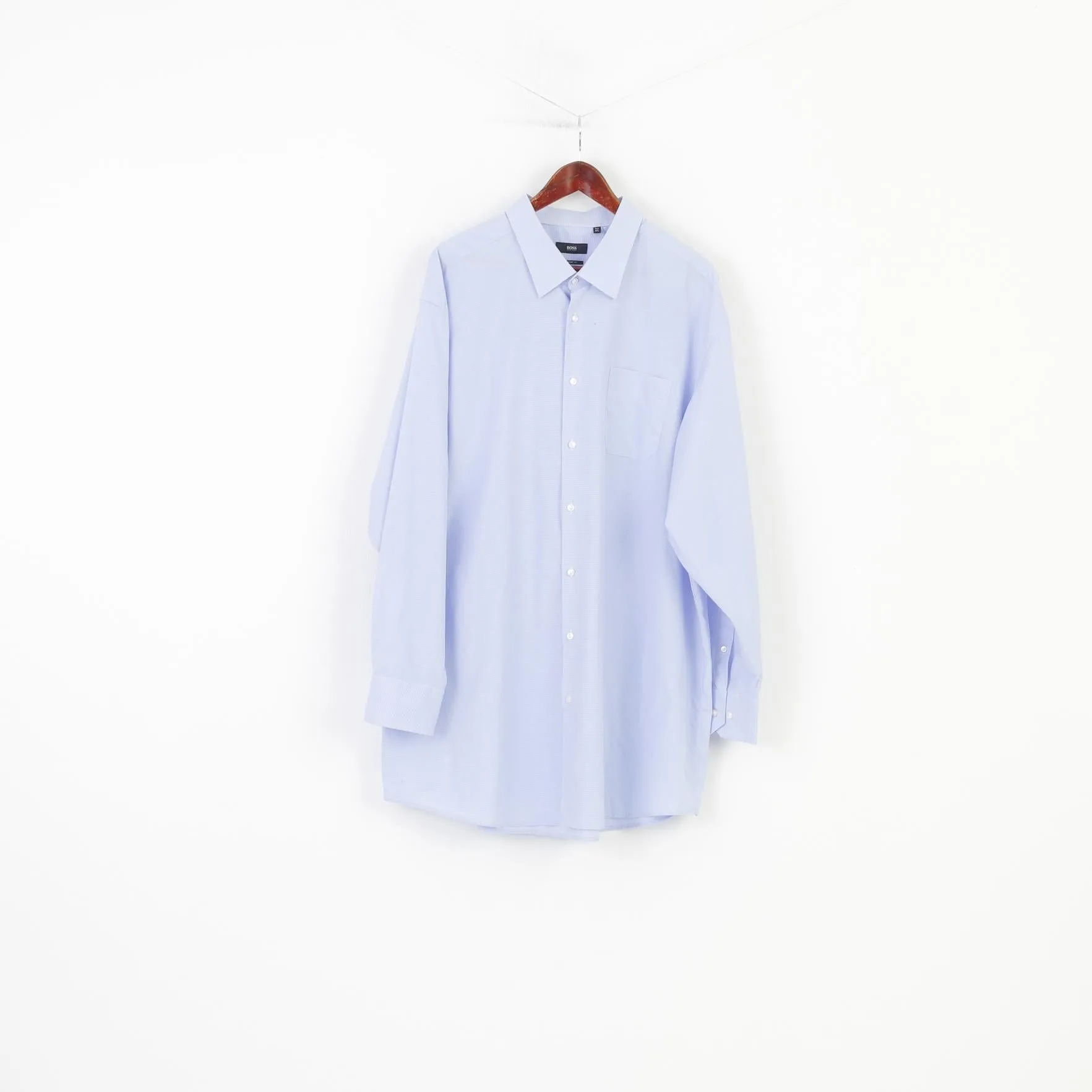 Hugo Boss Men 50 19 3/4 3XL Casual Shirt Blue Collar Elegant Fit Long Sleeve Cotton Classic Top