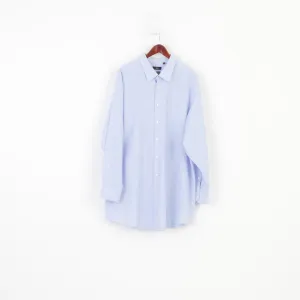 Hugo Boss Men 50 19 3/4 3XL Casual Shirt Blue Collar Elegant Fit Long Sleeve Cotton Classic Top