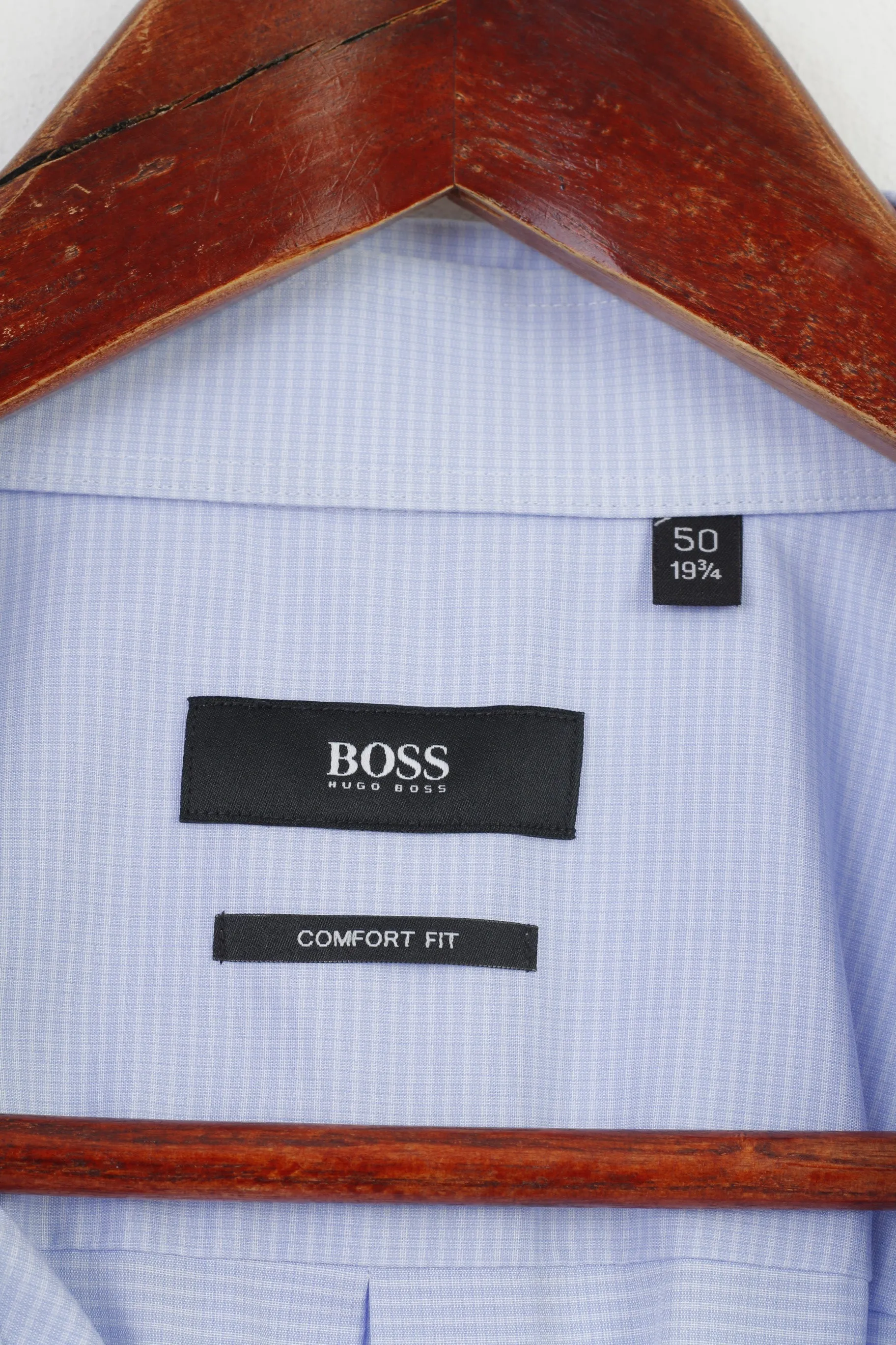 Hugo Boss Men 50 19 3/4 3XL Casual Shirt Blue Collar Elegant Fit Long Sleeve Cotton Classic Top
