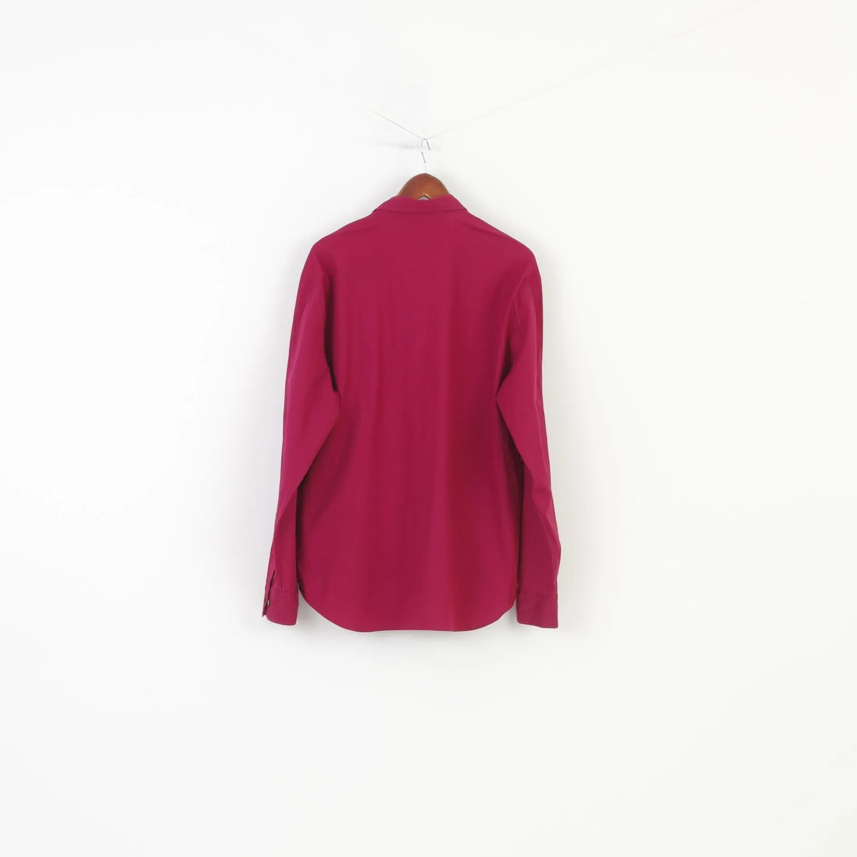 Hugo Boss Men XL Casual Shirt Burgundy Long Sleeve Collar Stretch Cotton Top